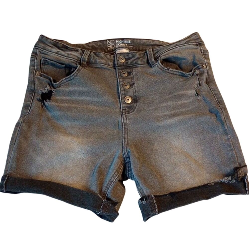 No Boundaries Jrs High Rise Skinny Distressed Denim Shorts Faded Black Size 17